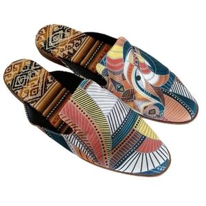 Inkkas Nile Slide Slip On Mules Shoes Scarab Egyptian Boho